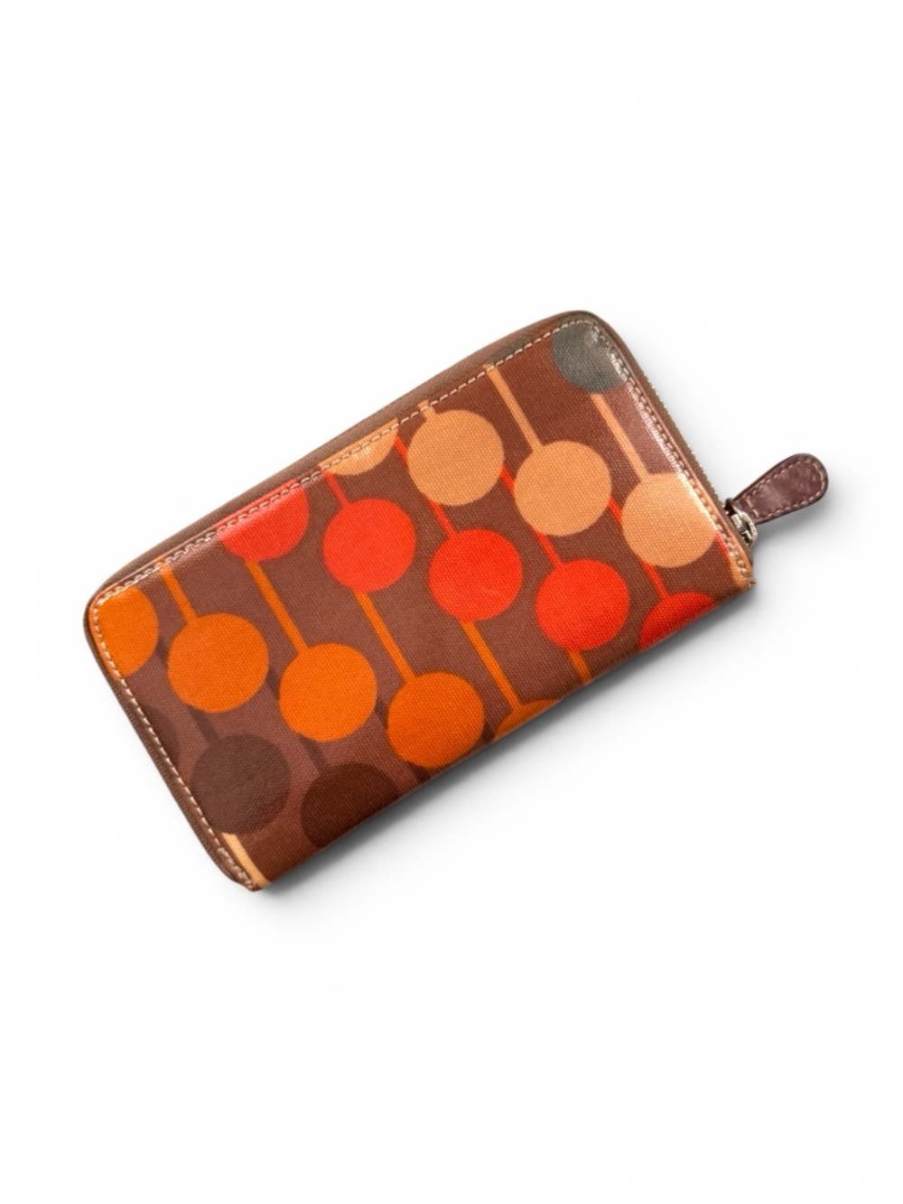 Orla Kiely Orange Zip-Around Wallet with Center Coin Pocket